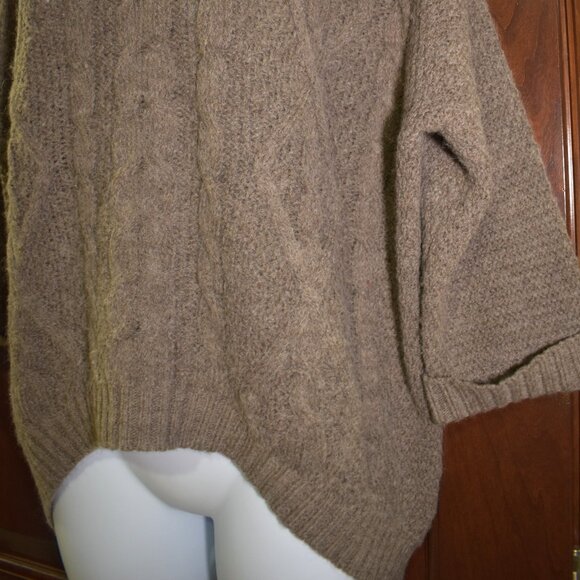 360 Wool Alpaca Blend Brown Cable Knit Sweater Women’s Small High Low Side Zip - Picture 4 of 14